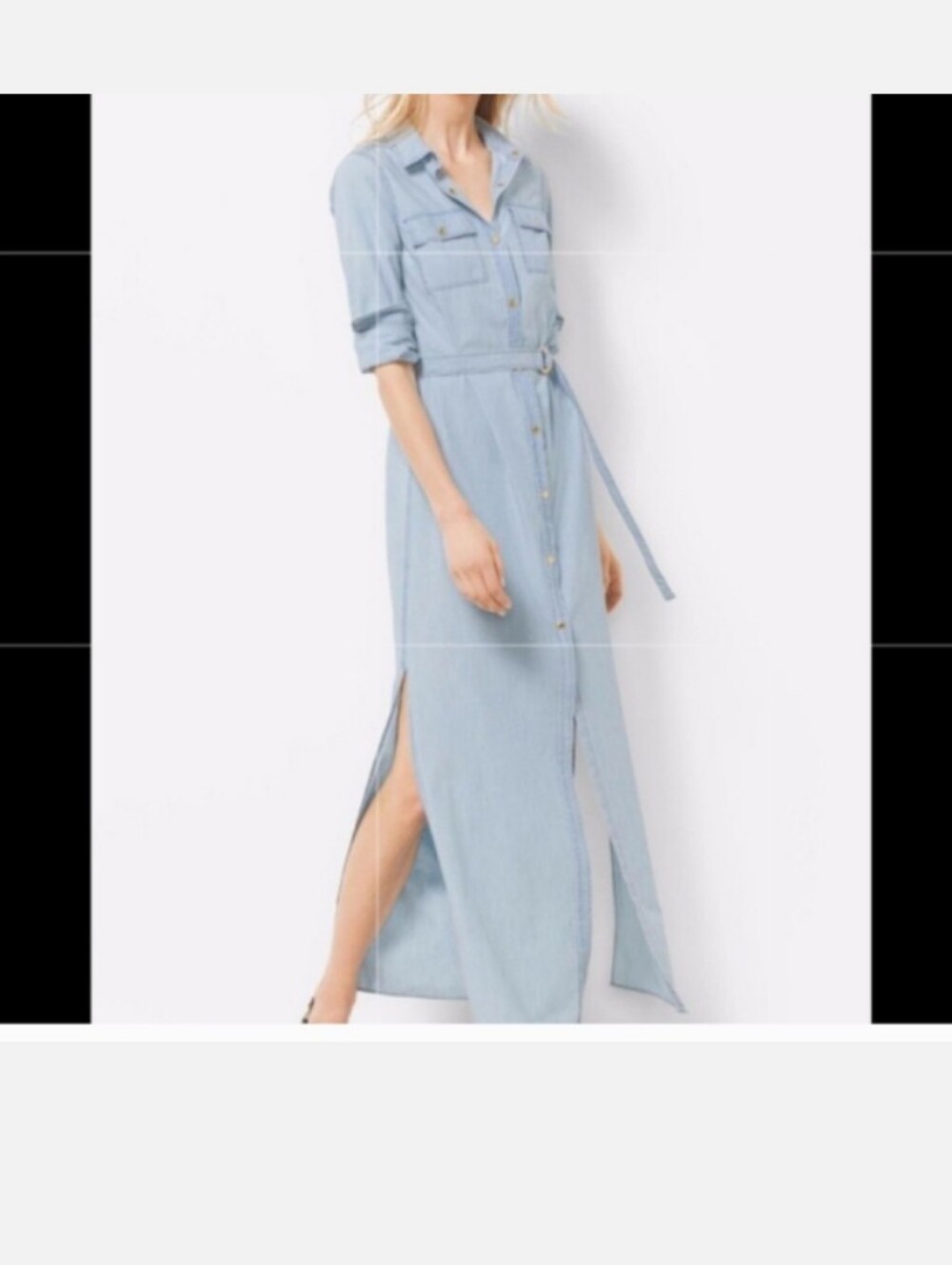 Light Blue Denim Utility Shirt Maxi Dress